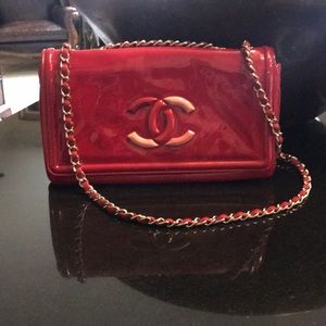 Chanel red patent leather bag